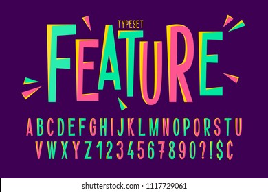 Trendy comical condensed font design, colorful alphabet, typeface. Vector illustration