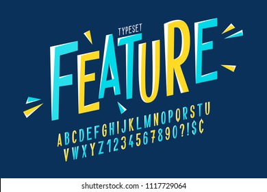 Trendy comical condensed font design, colorful alphabet, typeface. Vector illustration