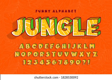 Trendy comical jungle alphabet design, colorful, typeface. Vector illustration, decorative typeset. - Shutterstock ID 1828530092