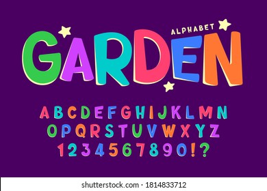 Trendy comical original alphabet design, colorful, typeface. Vector illustration, decorative typeset.