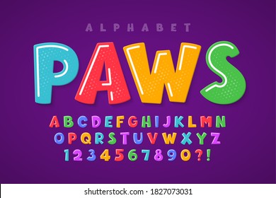 Trendy comical original alphabet design, colorful, typeface. Vector illustration, decorative typeset.