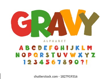 Trendy comical original alphabet design, colorful, typeface. Vector illustration, decorative typeset.