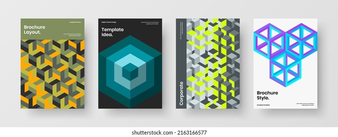 Trendy company cover A4 design vector illustration bundle. Isolated geometric tiles placard concept composition.