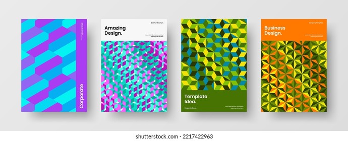 Trendy company cover A4 vector design template bundle. Fresh geometric shapes leaflet concept set.