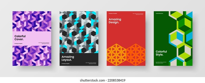 Trendy company cover vector design layout bundle. Amazing mosaic hexagons leaflet template collection.
