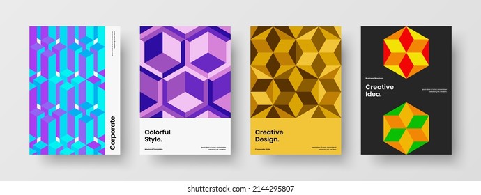Trendy company identity A4 design vector template set. Colorful mosaic tiles corporate brochure layout bundle.