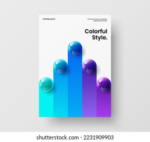 Trendy company identity A4 vector design layout. Multicolored realistic spheres annual report concept.