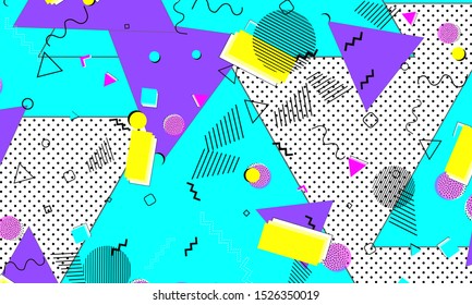 Trendy Composition. Purple Triangle Banner. Vector Flyer. Lemon Backdrop. Cartoon Template. Violet Flow Poster. Cyan Elements. Contemporary Decor.