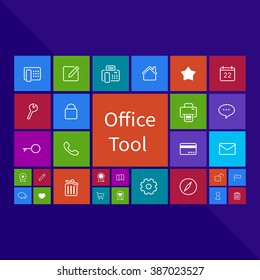 Trendy computer or mobile application app program of flat business and office administration tool icon in colorful geometric square block window background, create by vector