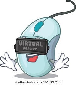 Trendy computer mouse character wearing Virtual reality headset