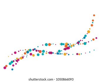 Trendy confetti circle decoration for banner background, holiday vector illustration. Childish color round confetti dots, circles chaotic scatter, trendy rich bokeh background.