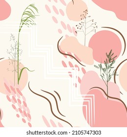 Trendy contemporary abstract floral seamless pattern. Fashionable template with herbs silhouette for your design.