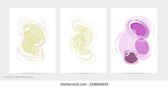 Trendy contemporary abstract watery shapes. Light natural pastel colors. Harmony and relaxation design. Mid century wall art. Smooth lines random opacity overlapping texture creates watercolor effect