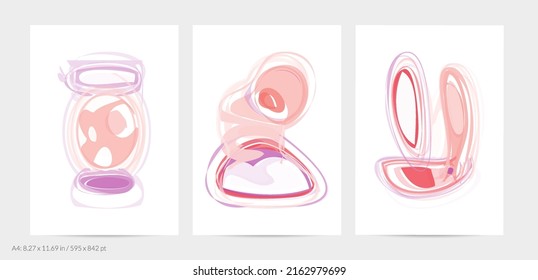 Trendy contemporary abstract watery shapes. Light natural pastel colors. Harmony and relaxation design. Mid century wall art. Smooth lines random opacity overlapping texture creates watercolor effect