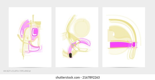 Trendy contemporary abstract watery shapes. Light natural pastel colors. Harmony and relaxation design. Mid century wall art. Smooth lines random opacity overlapping texture creates watercolor effect
