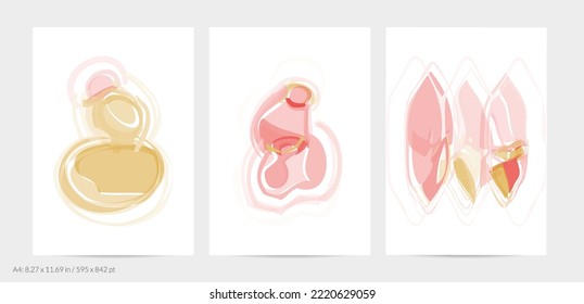 Trendy contemporary abstract watery shapes. Light natural pastel colors. Harmony and relaxation design. Mid century wall art. Smooth lines random opacity overlapping texture creates watercolor effect