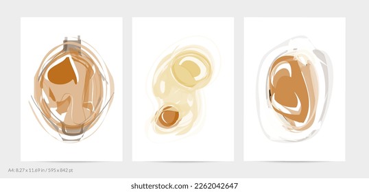 Trendy contemporary abstract watery shapes. Light natural pastel colors. Harmony and relaxation design. Mid century wall art. Smooth lines random opacity overlapping texture creates watercolor effect