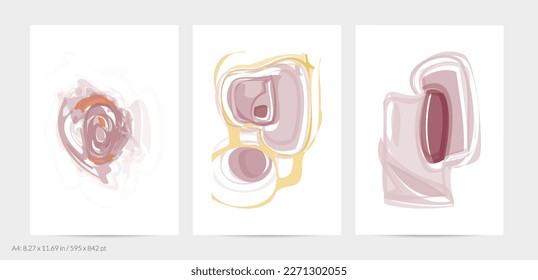 Trendy contemporary abstract watery shapes. Light natural pastel colors. Harmony and relaxation design. Mid century wall art. Smooth lines random opacity overlapping texture creates watercolor effect