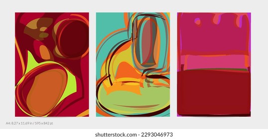 Trendy contemporary abstract watery shapes. Light natural pastel colors. Harmony and relaxation design. Mid century wall art. Smooth lines random opacity overlapping texture creates watercolor effect