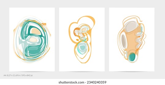 Trendy contemporary abstract watery shapes. Light natural pastel colors. Harmony and relaxation design. Mid century wall art. Smooth lines random opacity overlapping texture creates watercolor effect