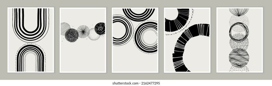 Trendy contemporary art posters set. Abstract hand drawn wall art vector. Modern minimalist concepts for art print, home and office decoration, interior design, web and social media banners.