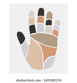 Trendy contemporary cut out collage with human palm hand, vector illustration