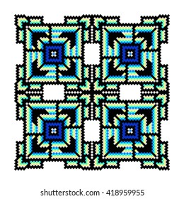 Trendy, contemporary ethnic pattern, embroidery cross, squares, diamonds, chevrons.