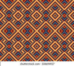 Trendy, contemporary ethnic seamless pattern, embroidery cross, squares, diamonds, chevrons.