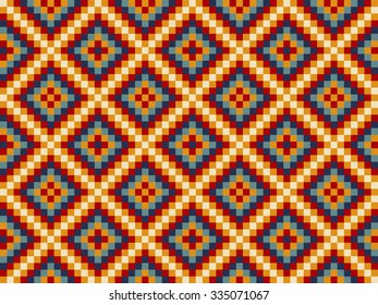 Trendy, contemporary ethnic seamless pattern, embroidery cross, squares, diamonds, chevrons.