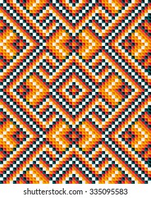 Trendy, contemporary ethnic seamless pattern, embroidery cross, squares, diamonds, chevrons, stylized snake skin