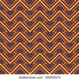 Trendy, contemporary ethnic seamless pattern, embroidery cross, squares, diamonds, chevrons.