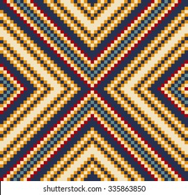 Trendy, contemporary ethnic seamless pattern, embroidery cross, squares, diamonds, stripe.