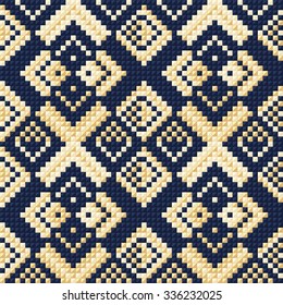 Trendy, contemporary ethnic seamless pattern, embroidery cross, squares, diamonds, chevrons, 