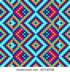 Trendy, contemporary ethnic seamless pattern, embroidery cross, squares, diamonds, chevrons, stylized snake skin