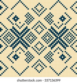 Trendy, contemporary ethnic seamless pattern, embroidery cross, squares, diamonds, chevrons