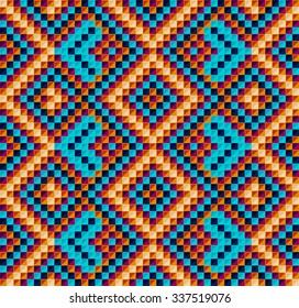 Trendy, contemporary ethnic seamless pattern, embroidery cross, squares, diamonds, chevrons