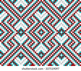 Trendy, contemporary ethnic seamless pattern, embroidery cross, squares, diamonds, chevrons
