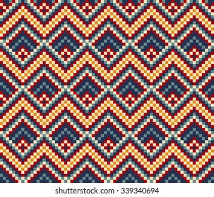 Trendy, contemporary ethnic seamless pattern, embroidery cross, squares, diamonds, chevrons