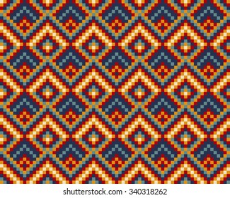 Trendy, contemporary ethnic seamless pattern, embroidery cross, squares, diamonds, chevrons.