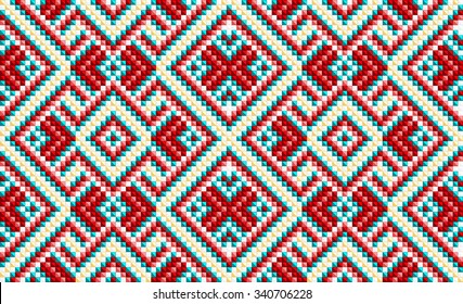 Trendy, contemporary ethnic seamless pattern, embroidery cross, squares, diamonds, chevrons, stylized snake skin.  Ethnic scarf, carpet, clothes.
