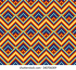 Trendy, contemporary ethnic seamless pattern, embroidery cross, squares, diamonds, chevrons. Ethnic scarf, carpet, clothes.