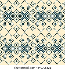 Trendy, contemporary ethnic seamless pattern, embroidery cross, squares, diamonds, chevrons. Ethnic scarf, carpet, clothes.