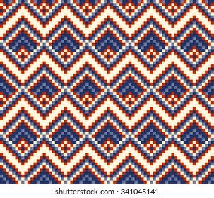 Trendy, contemporary ethnic seamless pattern, embroidery cross, squares, diamonds, chevrons. Ethnic scarf, carpet, clothes.