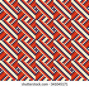 Trendy, contemporary ethnic seamless pattern, embroidery cross, squares, diamonds, chevrons. Ethnic scarf, carpet, clothes.