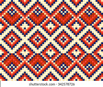 Trendy, zeitgenössisches, ethnisch nahtloses Muster, Stickereikreuz, Quadrate, Diamanten, Chevrons.
