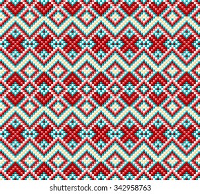 Trendy, contemporary ethnic seamless pattern, embroidery cross, squares, diamonds, chevrons. Ethnic scarf, carpet, clothes.
