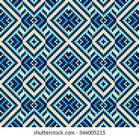 Trendy, contemporary ethnic seamless pattern, embroidery cross, squares, diamonds, chevrons.