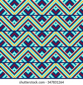 Trendy, contemporary ethnic seamless pattern, embroidery cross, squares, diamonds, chevrons.