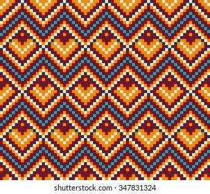 Trendy, contemporary ethnic seamless pattern, embroidery cross, squares, diamonds, chevrons.
