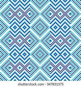 Trendy, contemporary ethnic seamless pattern, embroidery cross, squares, diamonds, chevrons.